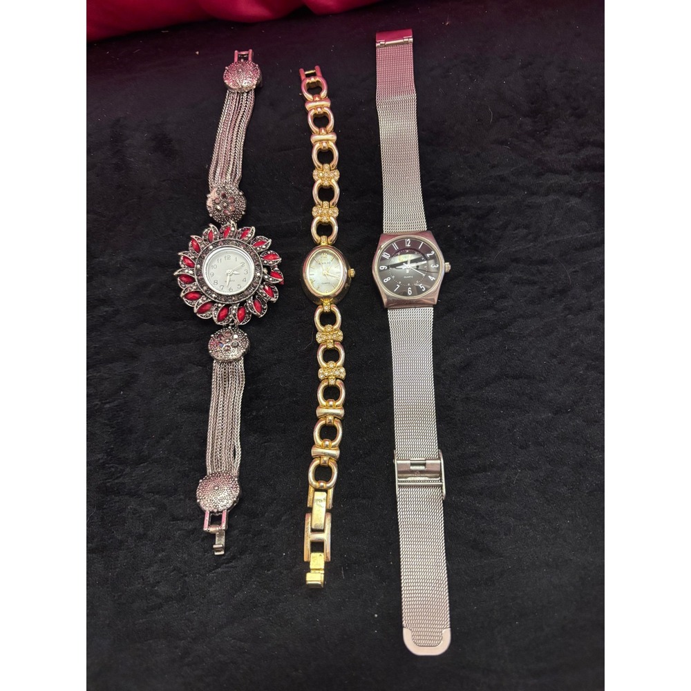 Lot of 3 Womens Watches Adolfo Mother of Pearl Embassy Mesh Marcasite Style